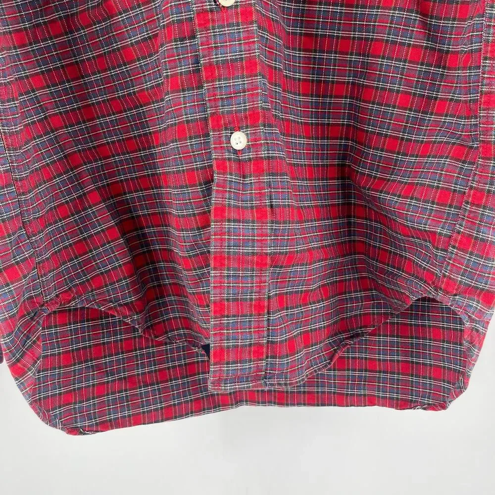 RALPH LAUREN Boys Button Down Shirt Size Medium Plaid Tartan 100% Cotton Red